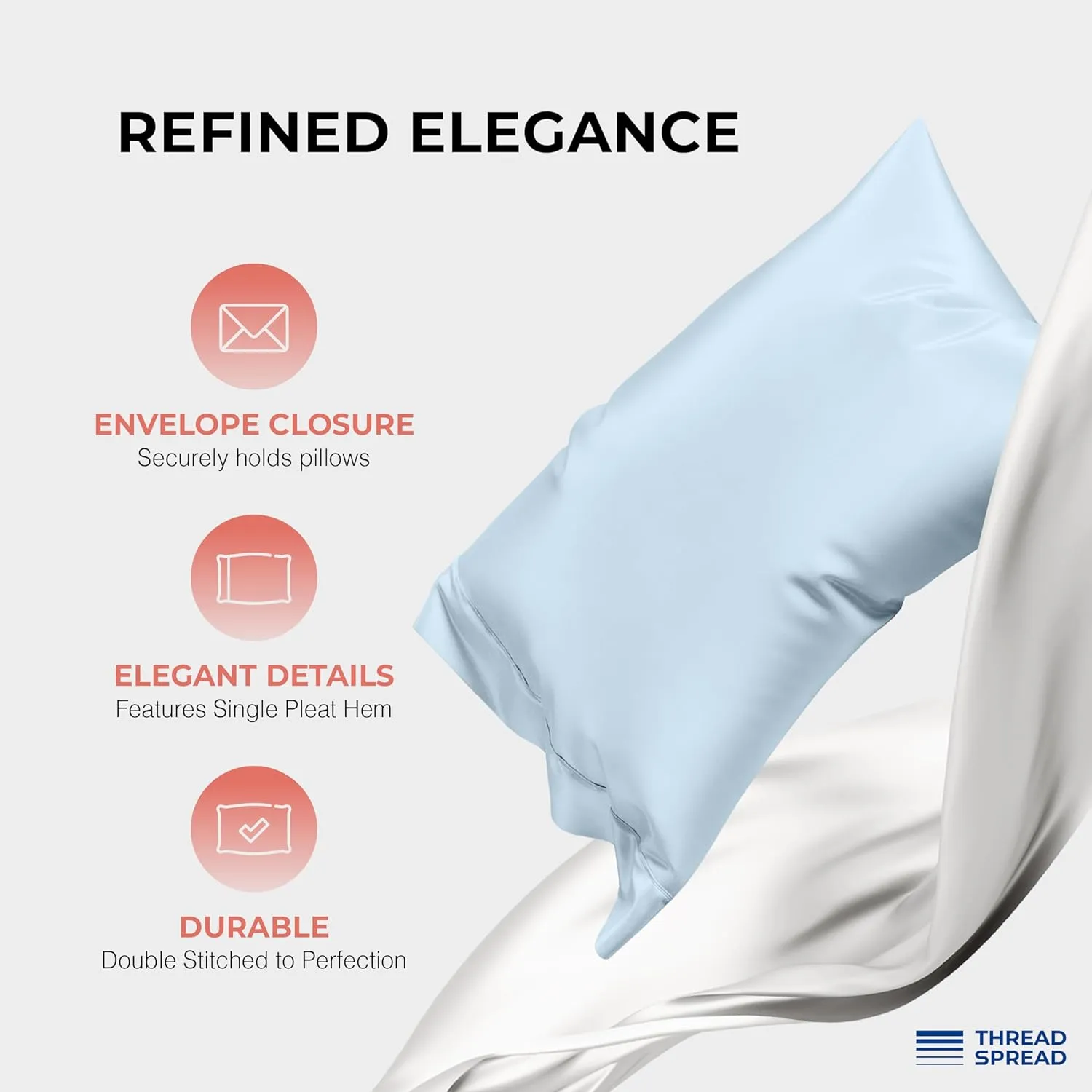 THREAD SPREAD 100% Egyptian Cotton Sheets Queen Size - 1200 Thread Count 4 PC Queen Sheet Set Egyptian Cotton, Sateen Luxury Sheets Queen Size, High Thread Count Sheets, 17" Deep Pocket - Light Blue