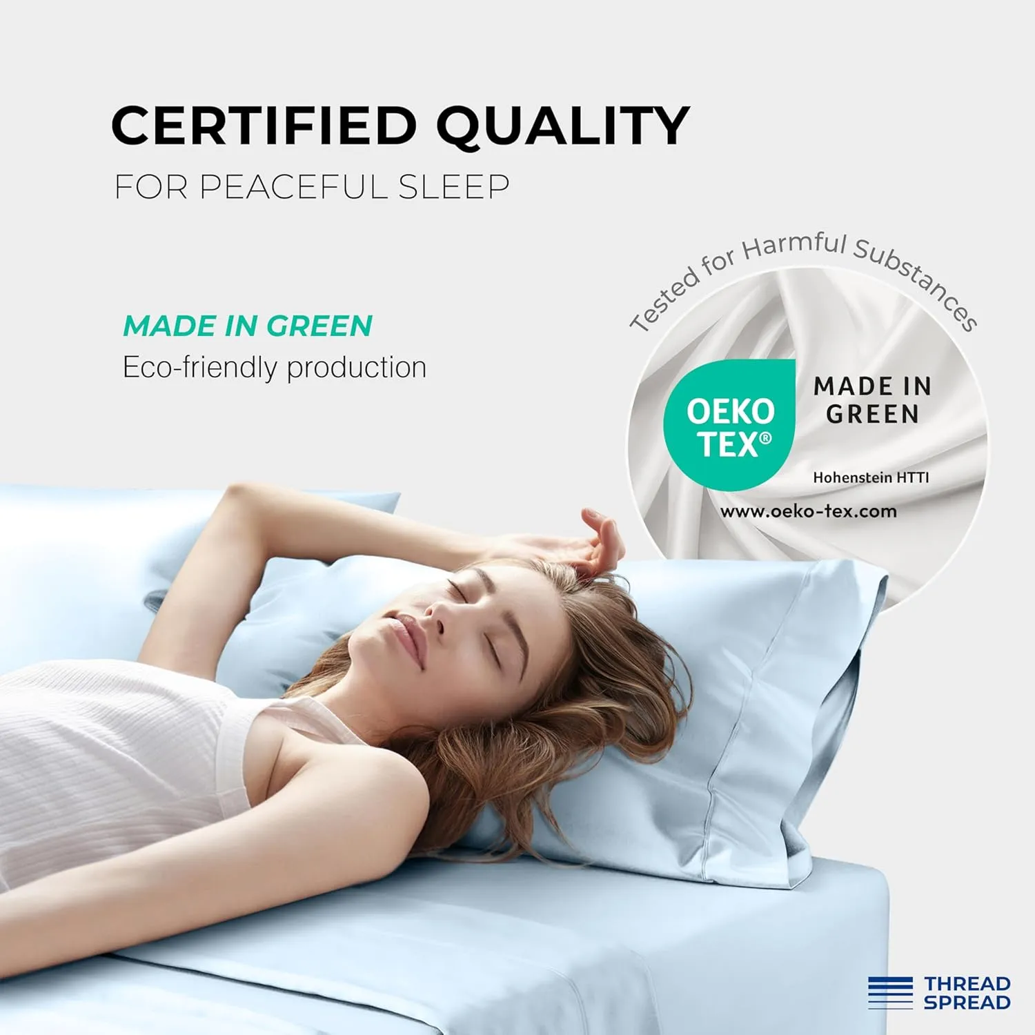 THREAD SPREAD 100% Egyptian Cotton Sheets Queen Size - 1200 Thread Count 4 PC Queen Sheet Set Egyptian Cotton, Sateen Luxury Sheets Queen Size, High Thread Count Sheets, 17" Deep Pocket - Light Blue