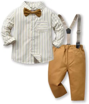 Toddler Dress Suit Baby Boys Gentleman Clothes Sets Bow Ties Shirts   Suspenders Pants Outfits