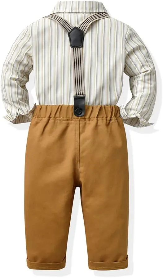 Toddler Dress Suit Baby Boys Gentleman Clothes Sets Bow Ties Shirts   Suspenders Pants Outfits