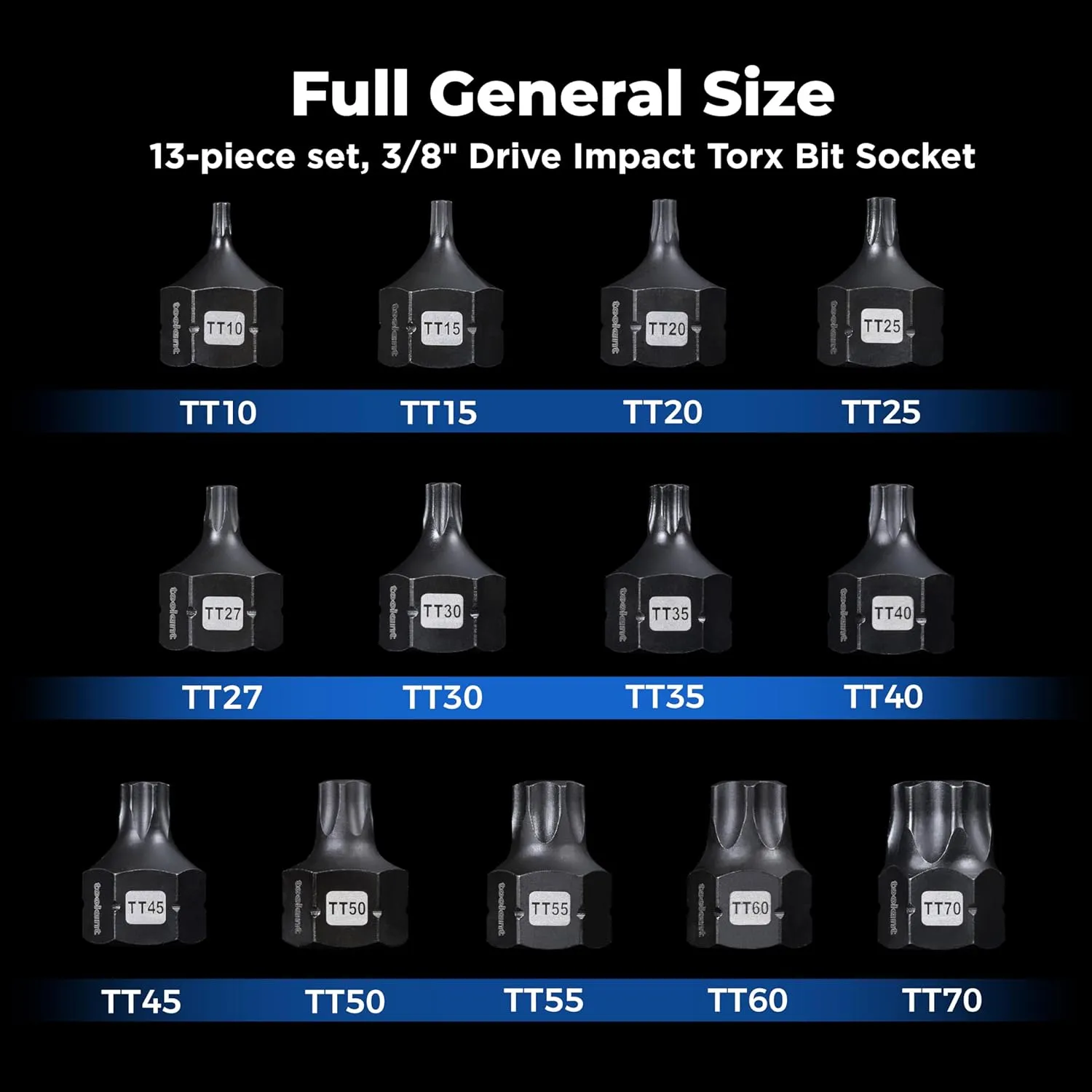 toolant 3/8"drive impact torx bit socket set 13PCS,Hex Drive,TT10-TT70, S2 Steel Air Drive Torx Socket set,Impact Grade