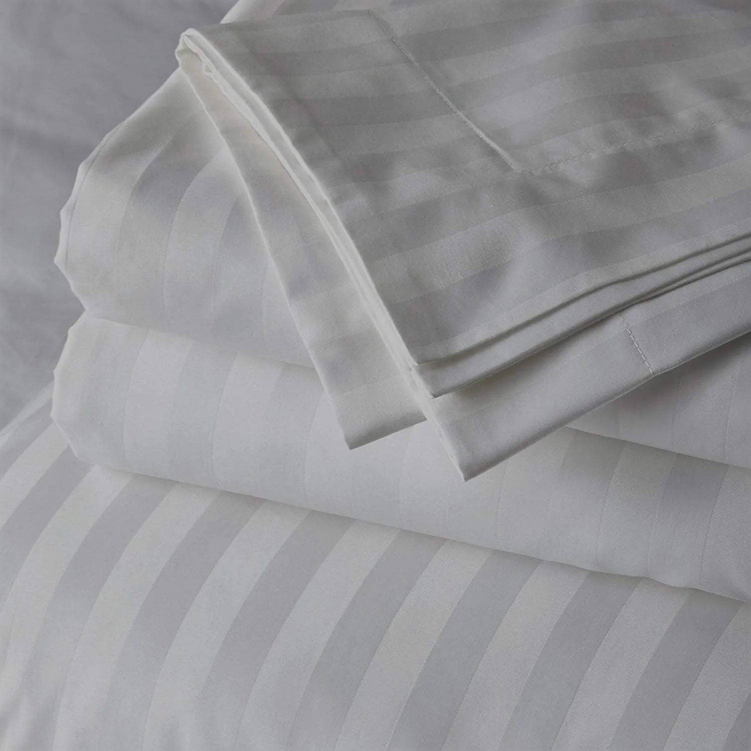 Top Split King Sheets Sets (4 Pcs) - Flex Head King Sheets Sets for Adjustable Beds - 100% Egyptian Cotton - Sleep Number Sheets Split Top King - 15" Deep Pocket - Cooling & Comfy - Light Grey Stripe