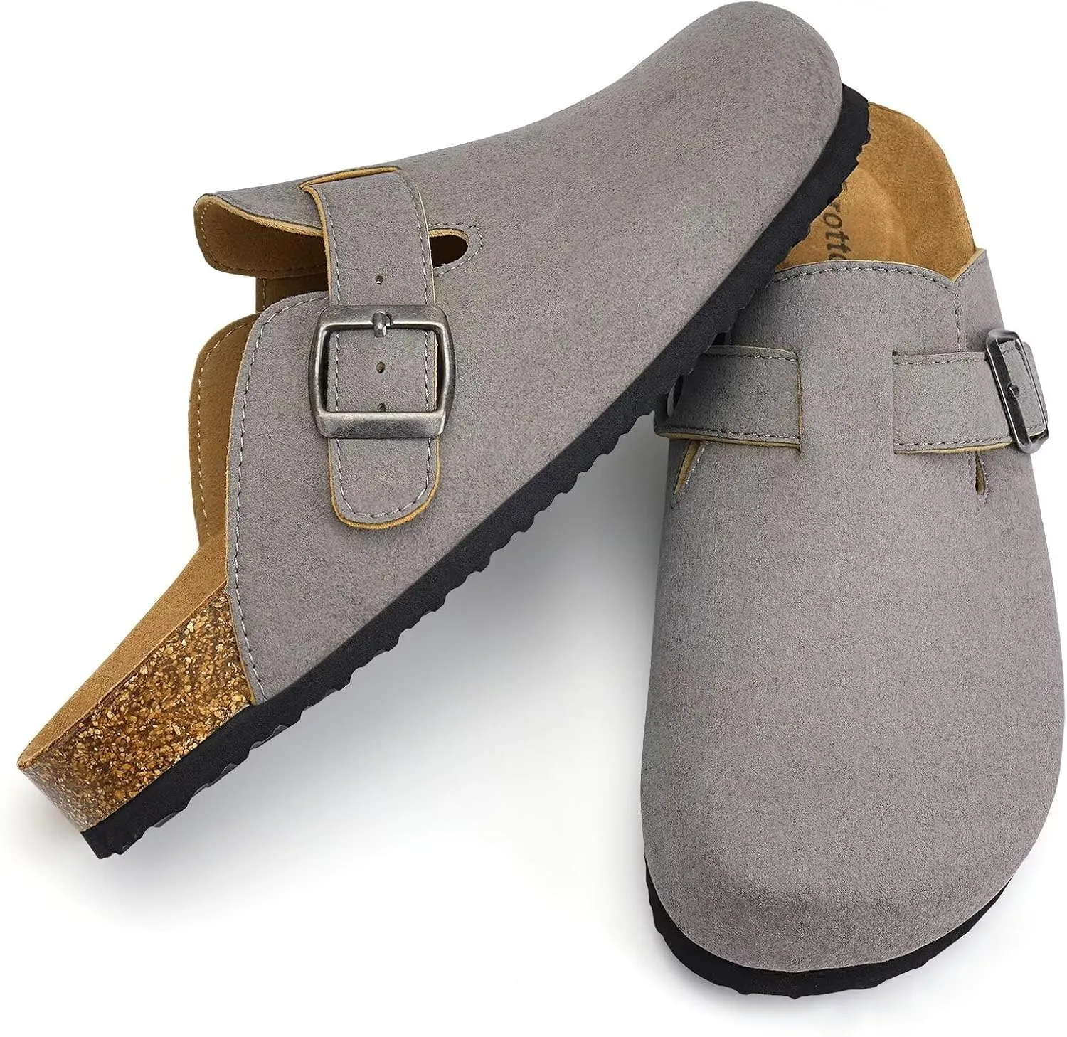 Torotto Womens Mens Clogs Cork Footbed Suede Slippers Arch Support Potato Shoes with Adjustable Buckle