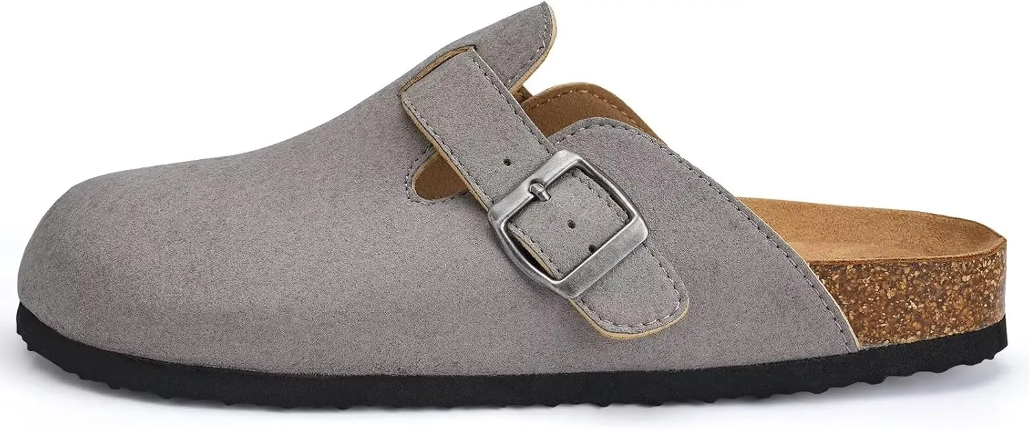 Torotto Womens Mens Clogs Cork Footbed Suede Slippers Arch Support Potato Shoes with Adjustable Buckle