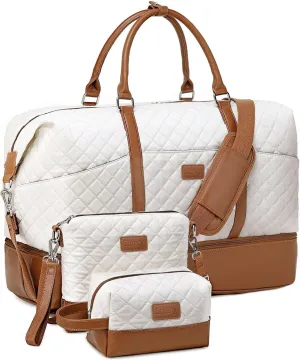 Travel Bag for Women: 21" Large Weekender Bags for Women with Shoe Compartment & Toiletry Bags, 3PCS Overnight Duffel Tote for Carry on Weekend Travel Business Trip Airplane Traveling, Gym