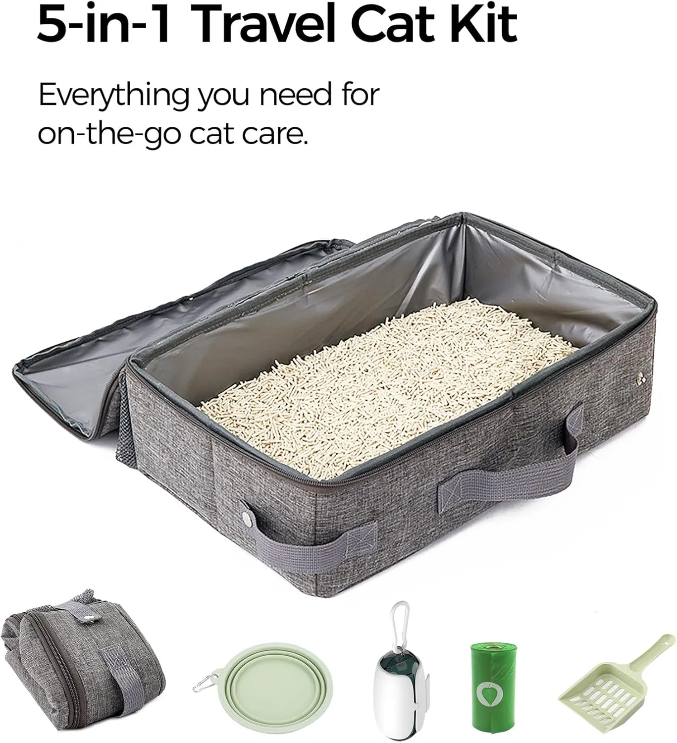 Travel Litter Box for Cats, Leak-Proof, Odor Control, Easy Cleaning, Portable Collapsible with Lid, Grey, M