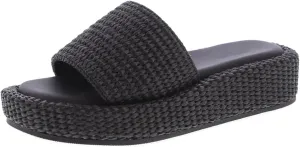TruFox Raffia Platform Sandals for Women - Summer Slides Comfortable Straw Wedge Slip On