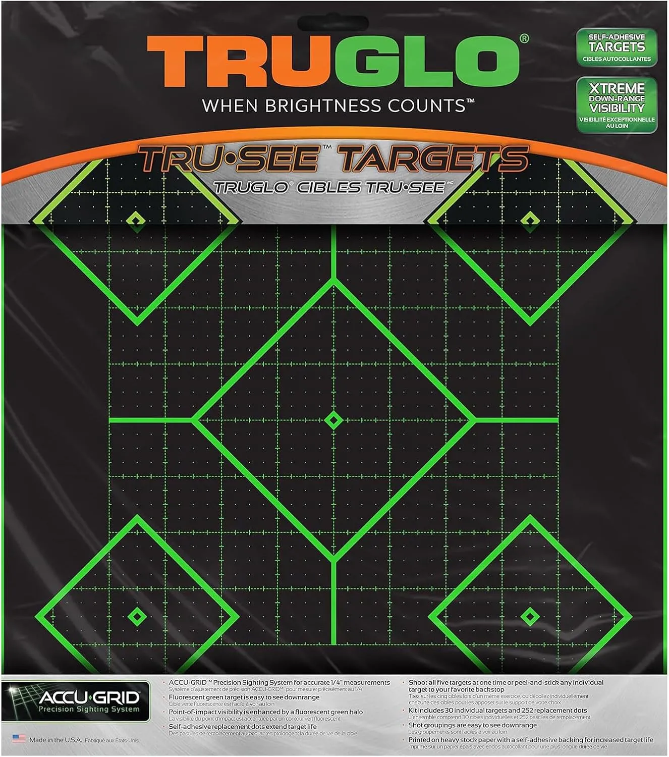 TRUGLO 12X12 Tru-See 5-Diamond Bright Fluorescent Self-Adhesive High-Visible Reactive Splatter Targets, Available in 6, 12, 25 or 50-Pack Options