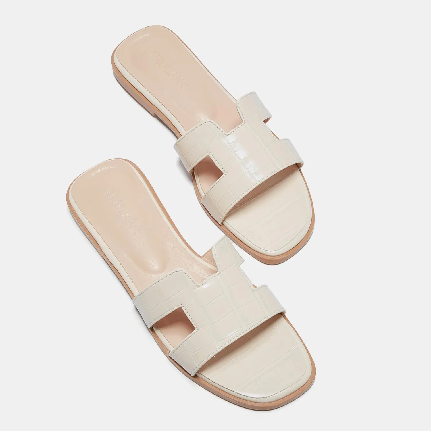 TRULAND H Strap Flat Slide Sandals for Women - Cute Fashion Open Square Toe Summer Dressy Sandals