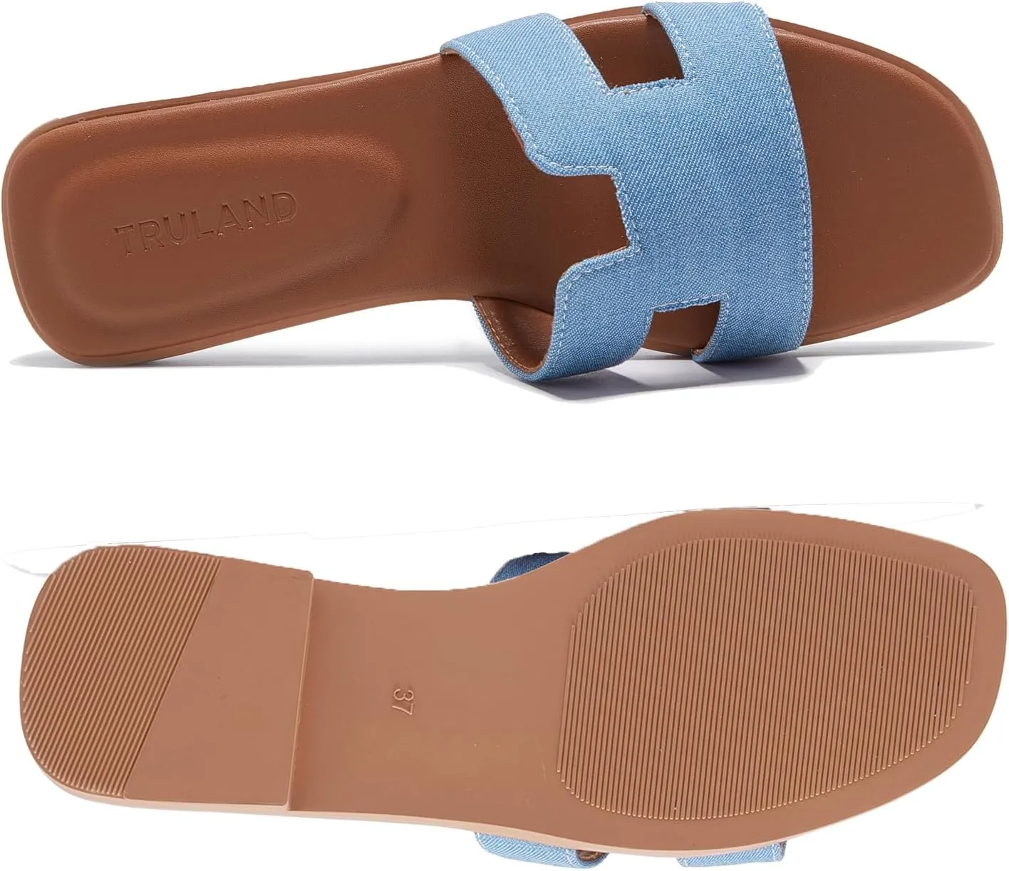 TRULAND H Strap Flat Slide Sandals for Women - Cute Fashion Open Square Toe Summer Dressy Sandals