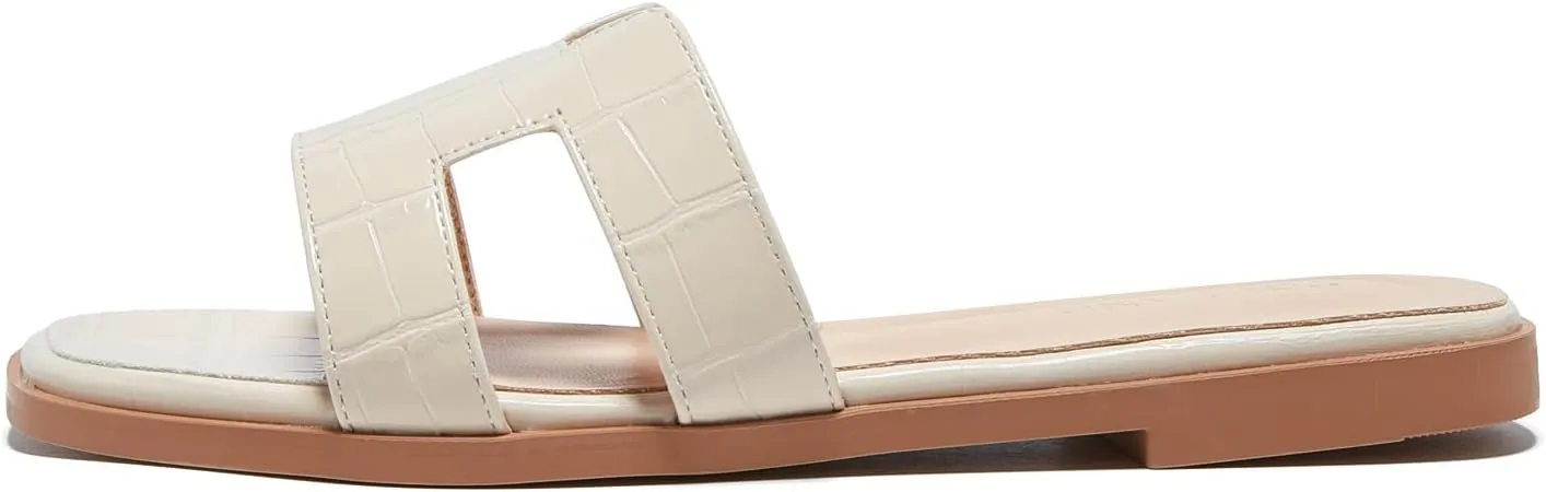 TRULAND H Strap Flat Slide Sandals for Women - Cute Fashion Open Square Toe Summer Dressy Sandals