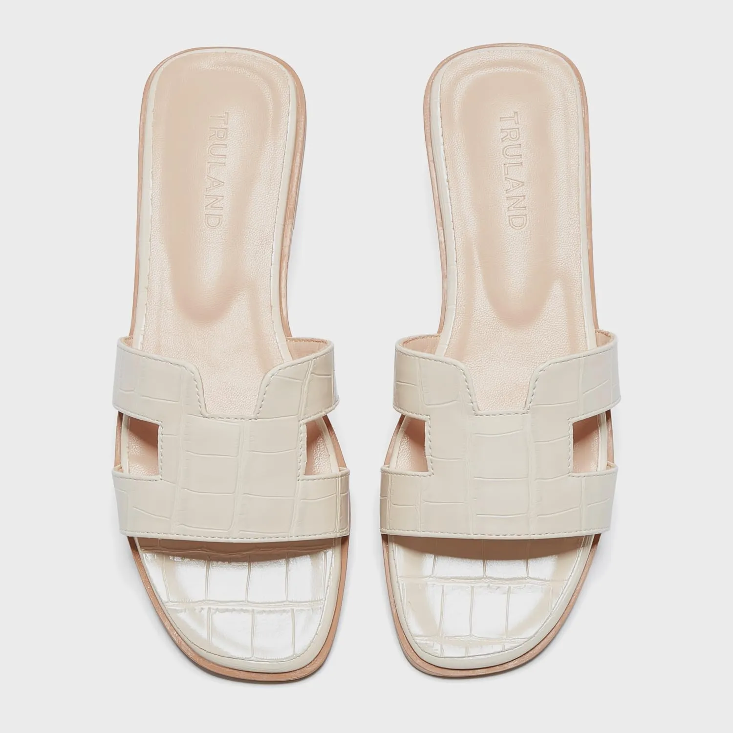 TRULAND H Strap Flat Slide Sandals for Women - Cute Fashion Open Square Toe Summer Dressy Sandals