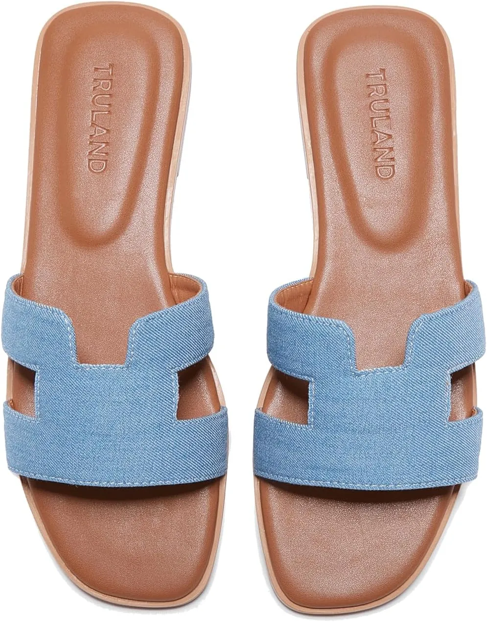 TRULAND H Strap Flat Slide Sandals for Women - Cute Fashion Open Square Toe Summer Dressy Sandals