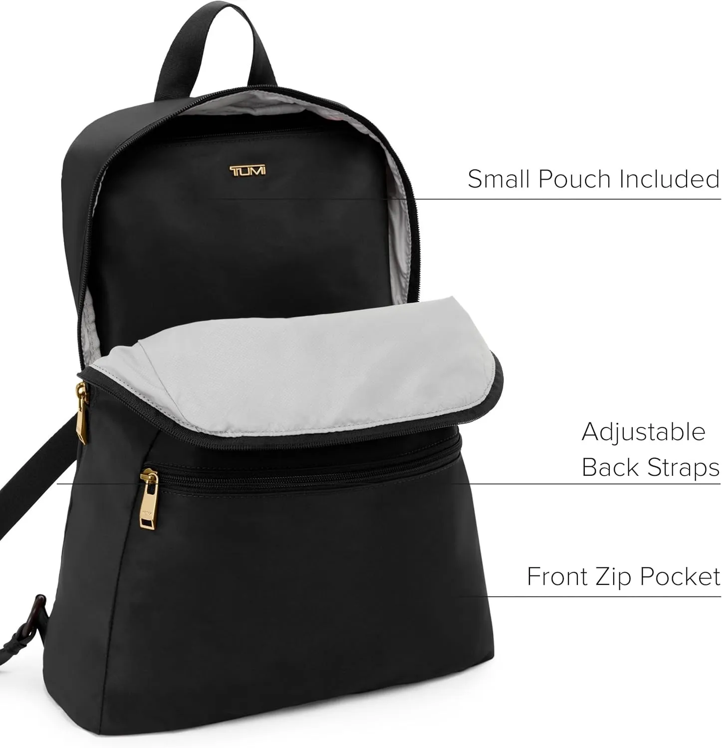 TUMI - Just In Case Foldable Backpack - Lightweight, Compact Travel Backpack - For One Bag Travel - 15.5" X 12.3" X 4.5" - Black with Gold Hardware