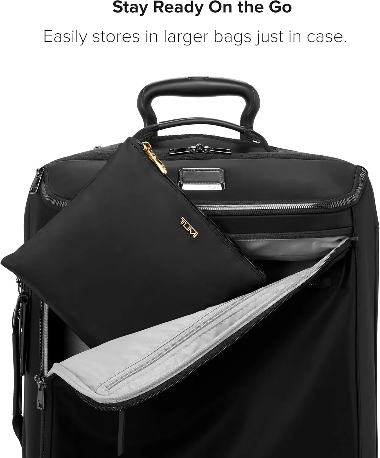 TUMI - Just In Case Foldable Backpack - Lightweight, Compact Travel Backpack - For One Bag Travel - 15.5" X 12.3" X 4.5" - Black with Gold Hardware