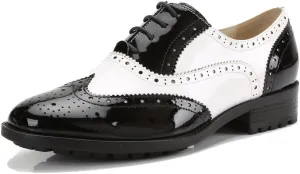 U-lite Women's Perforated Lace-up Wingtip Close Front Leather Flat Oxfords Vintage Oxford Shoes