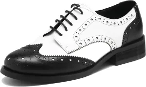 U-lite Women's Perforated Lace-up Wingtip Multicolor Leather Flat Oxfords Vintage Oxford Shoes