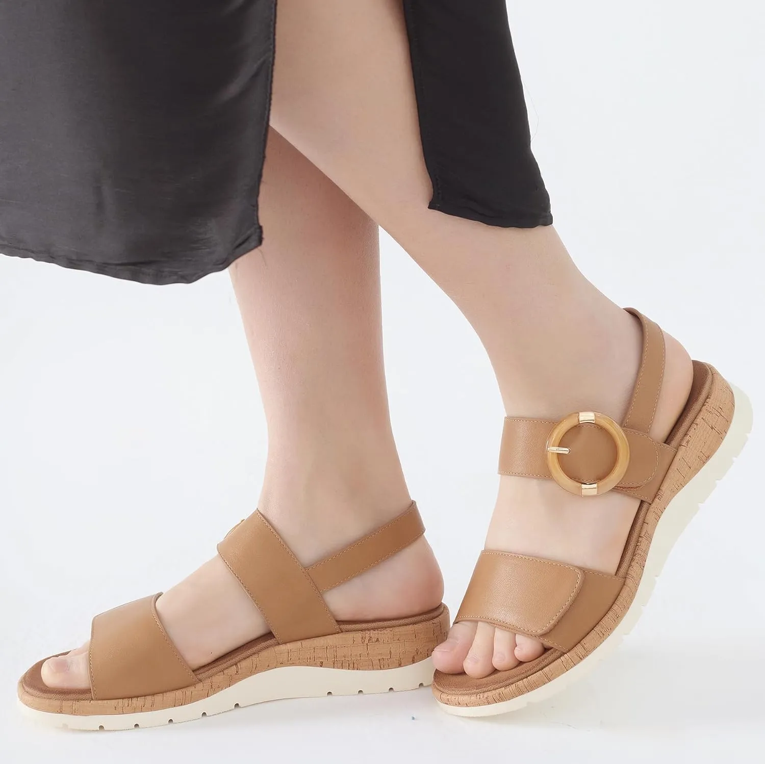 UBFEN Womens Flat Sandals Arch Support Open Toe Walking Comfy Casual Low Wedge Summer Shoes