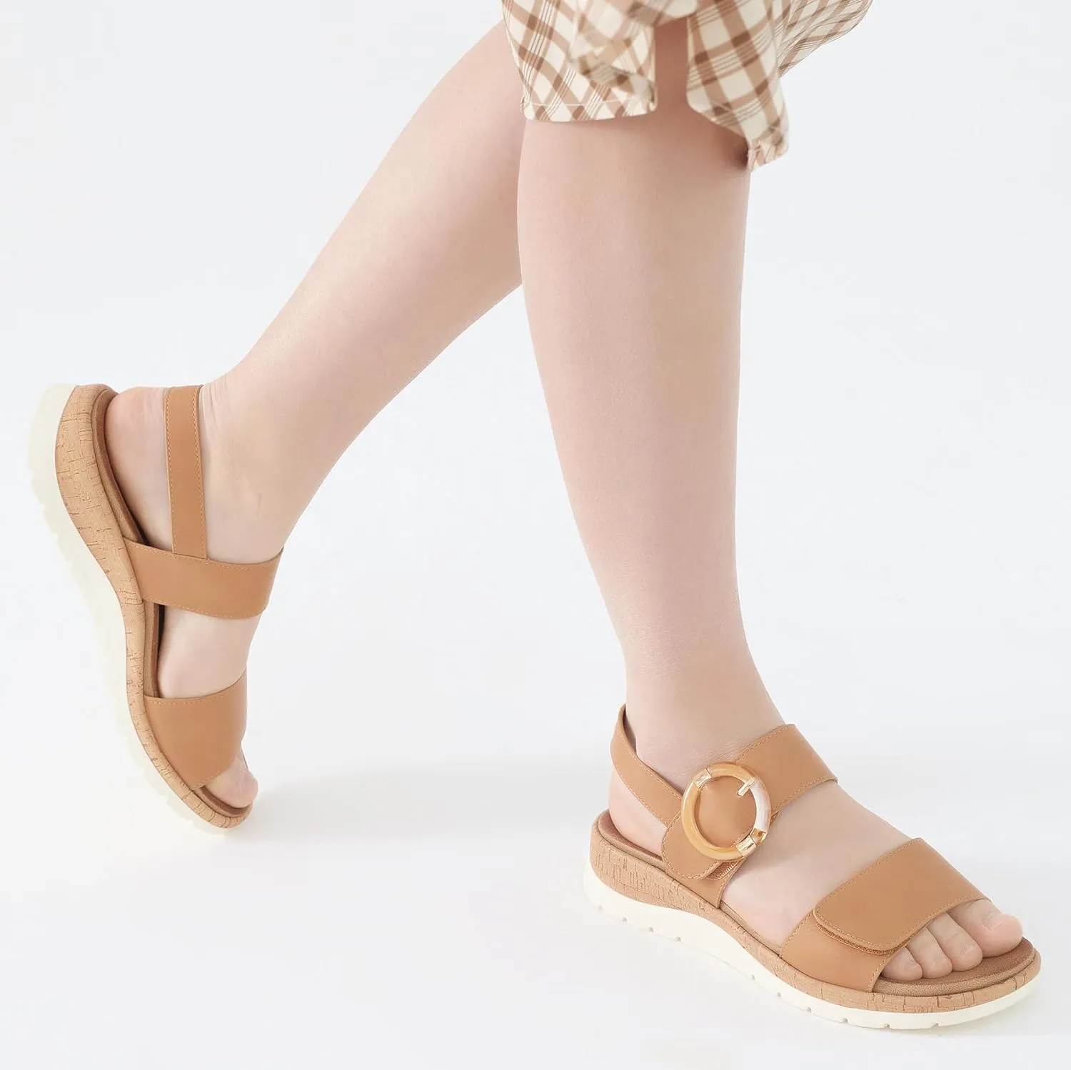UBFEN Womens Flat Sandals Arch Support Open Toe Walking Comfy Casual Low Wedge Summer Shoes