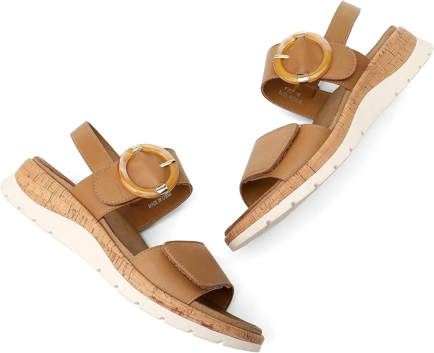 UBFEN Womens Flat Sandals Arch Support Open Toe Walking Comfy Casual Low Wedge Summer Shoes