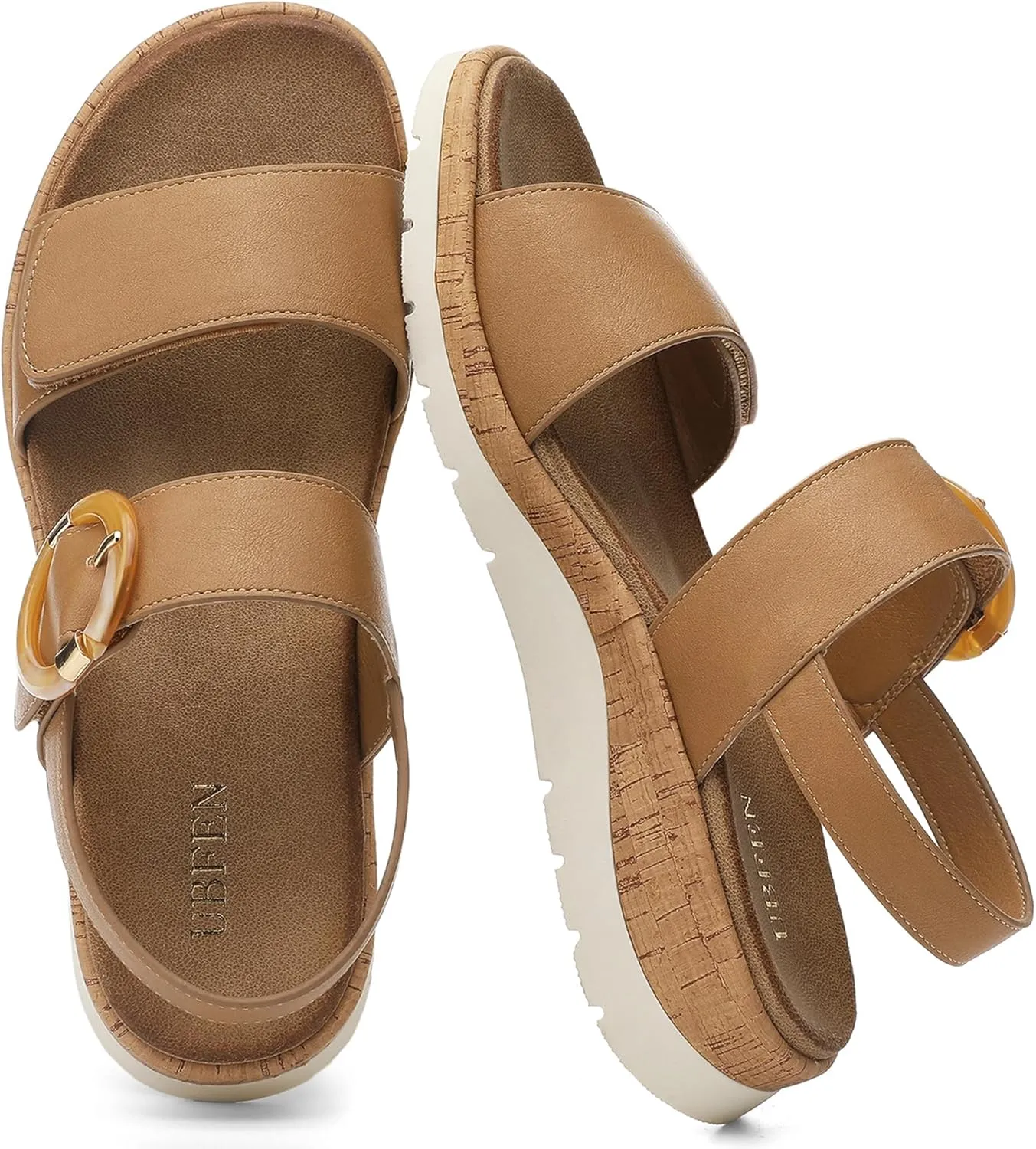 UBFEN Womens Flat Sandals Arch Support Open Toe Walking Comfy Casual Low Wedge Summer Shoes