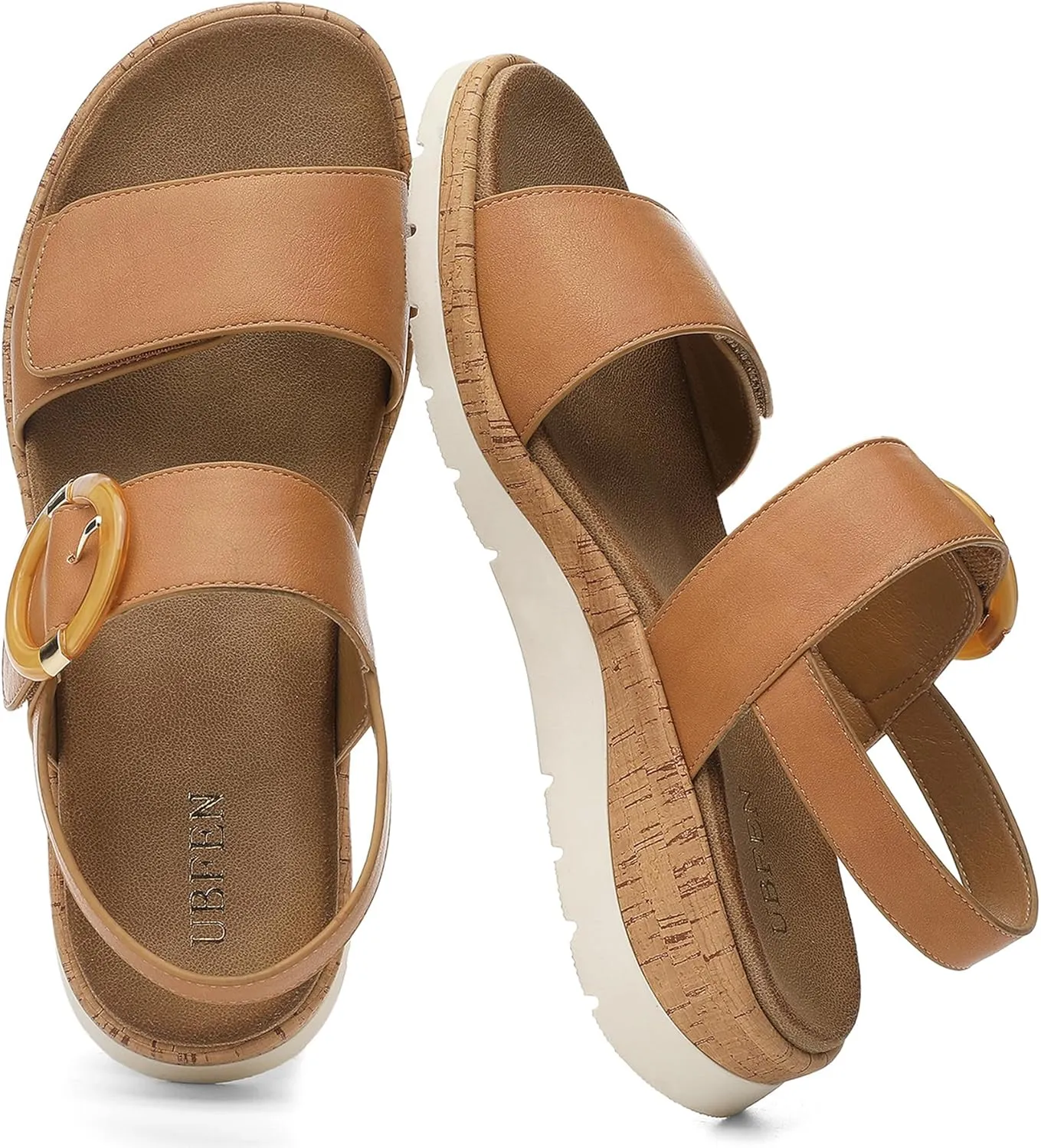 UBFEN Womens Flat Sandals Arch Support Open Toe Walking Comfy Casual Low Wedge Summer Shoes