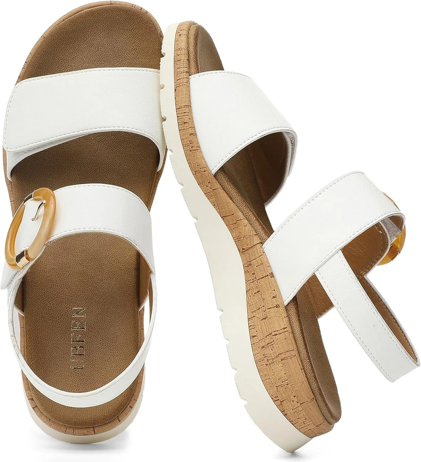 UBFEN Womens Flat Sandals Arch Support Open Toe Walking Comfy Casual Low Wedge Summer Shoes