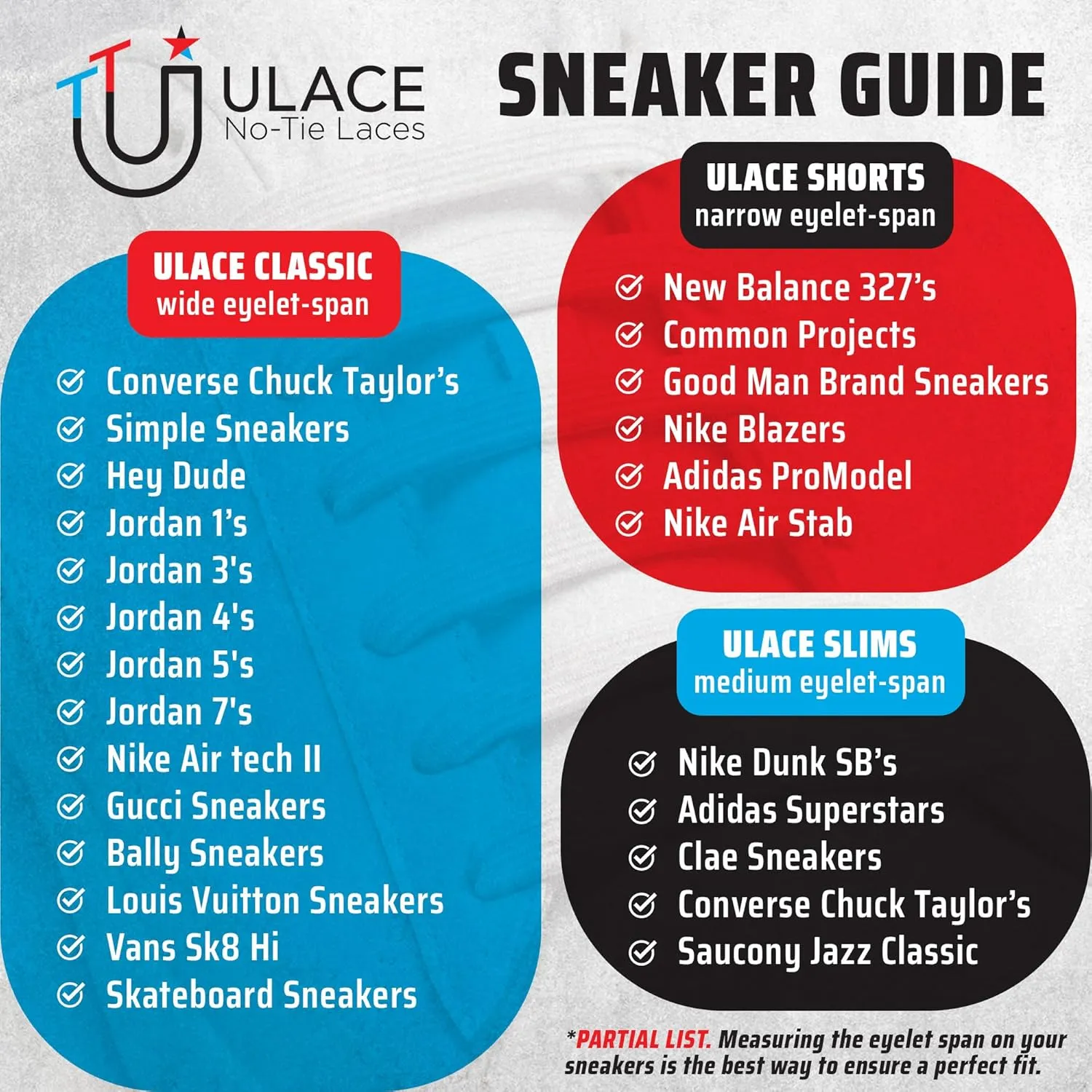 uLace Classic No-Tie Shoelaces - Elastic Shoe Laces for Sneakers | Stretchy, Elastic Laces | Easy Installation - 14 Laces