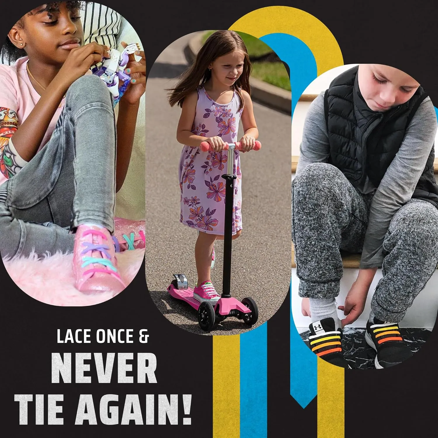 uLace Kiddos No-Tie Shoelaces - Elastic Shoe Laces for Sneakers | Stretchy, Elastic Laces | Easy Installation - 14 Laces