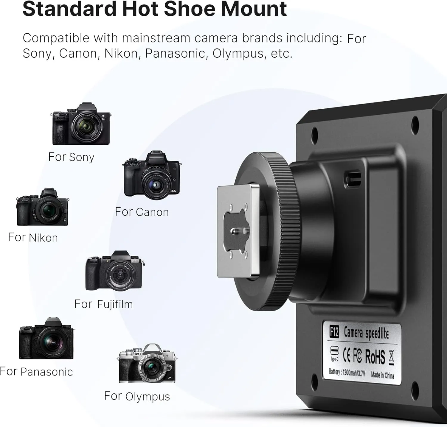 Ulanzi LM20 Camera Flash, Camera Speedlite with GN12 / CCT 5600K for Canon/Fuji/Sony/Nikon/Panasonic Olympus Pentax and Other SLR Digital Cameras, and Digital Cameras with Single Contact Hot Shoe