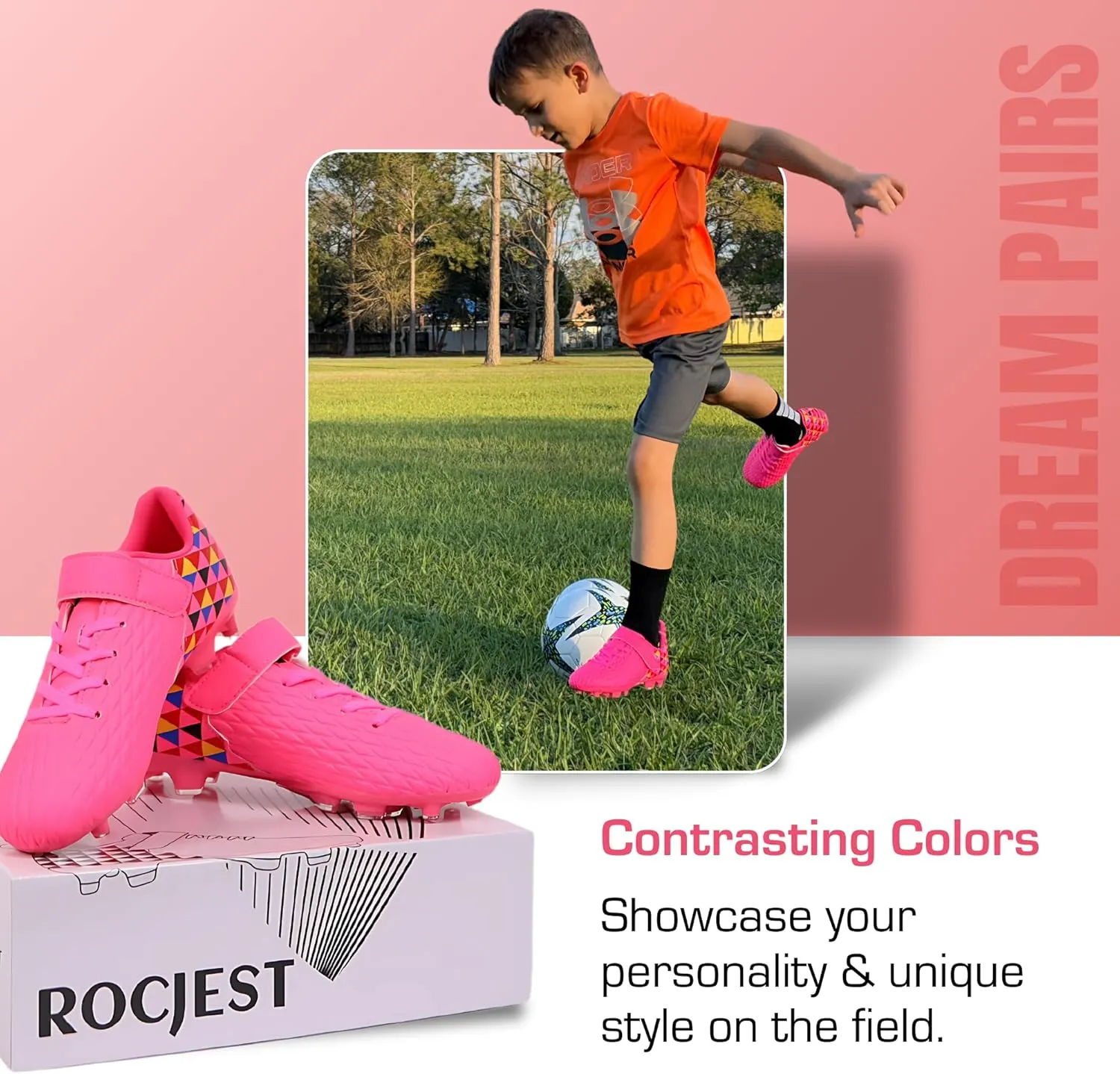 Unisex-Child Athletic Outdoor Training Soccer Cleats for Youth | Little/Big Kid Firm Ground Football Shoes | Lightweight