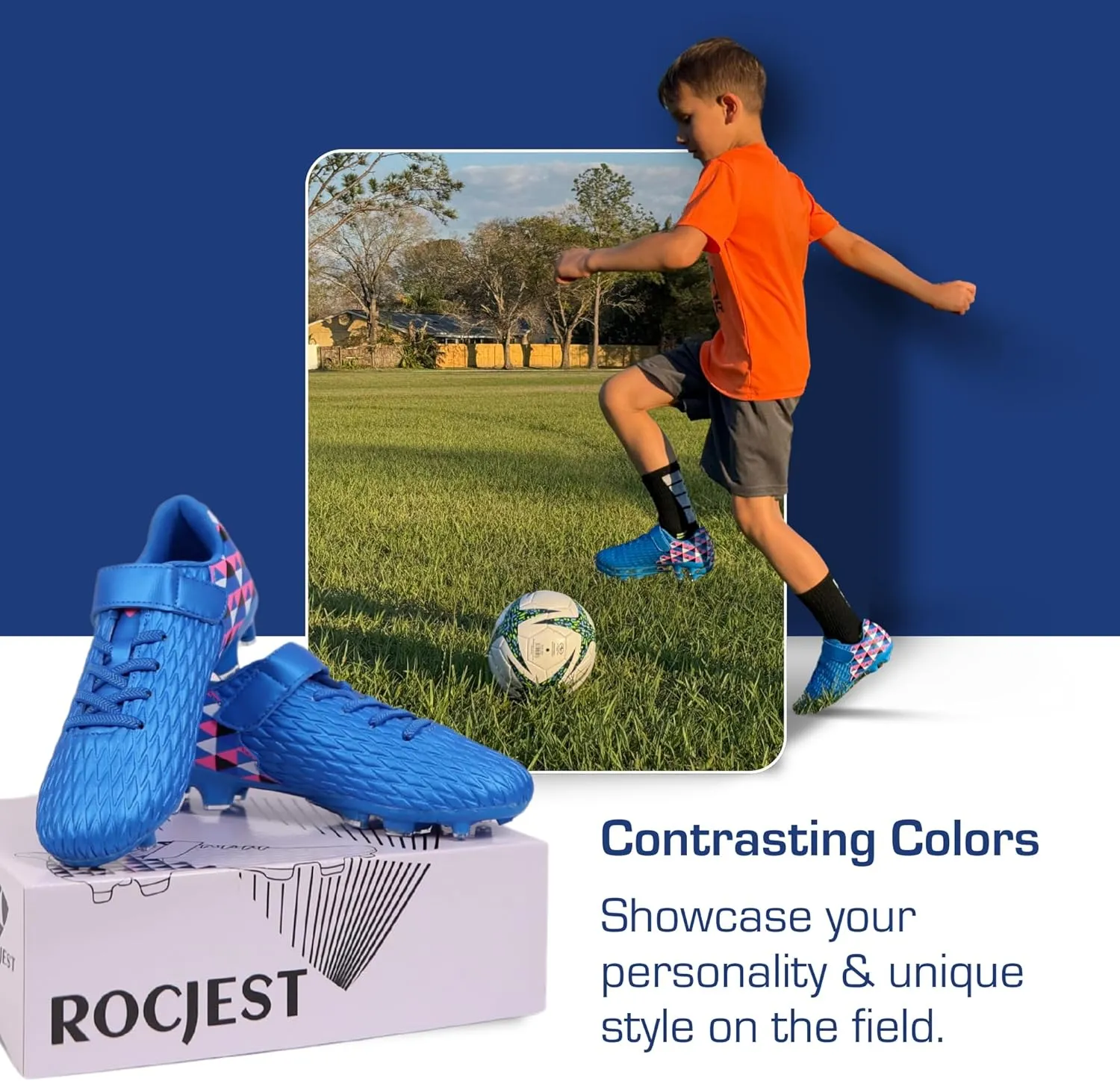 Unisex-Child Athletic Outdoor Training Soccer Cleats for Youth | Little/Big Kid Firm Ground Football Shoes | Lightweight