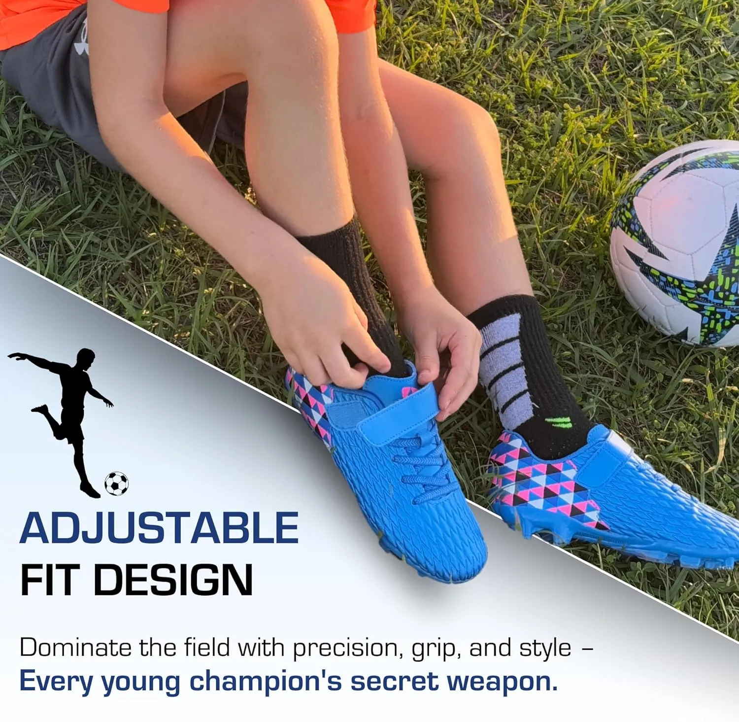 Unisex-Child Athletic Outdoor Training Soccer Cleats for Youth | Little/Big Kid Firm Ground Football Shoes | Lightweight