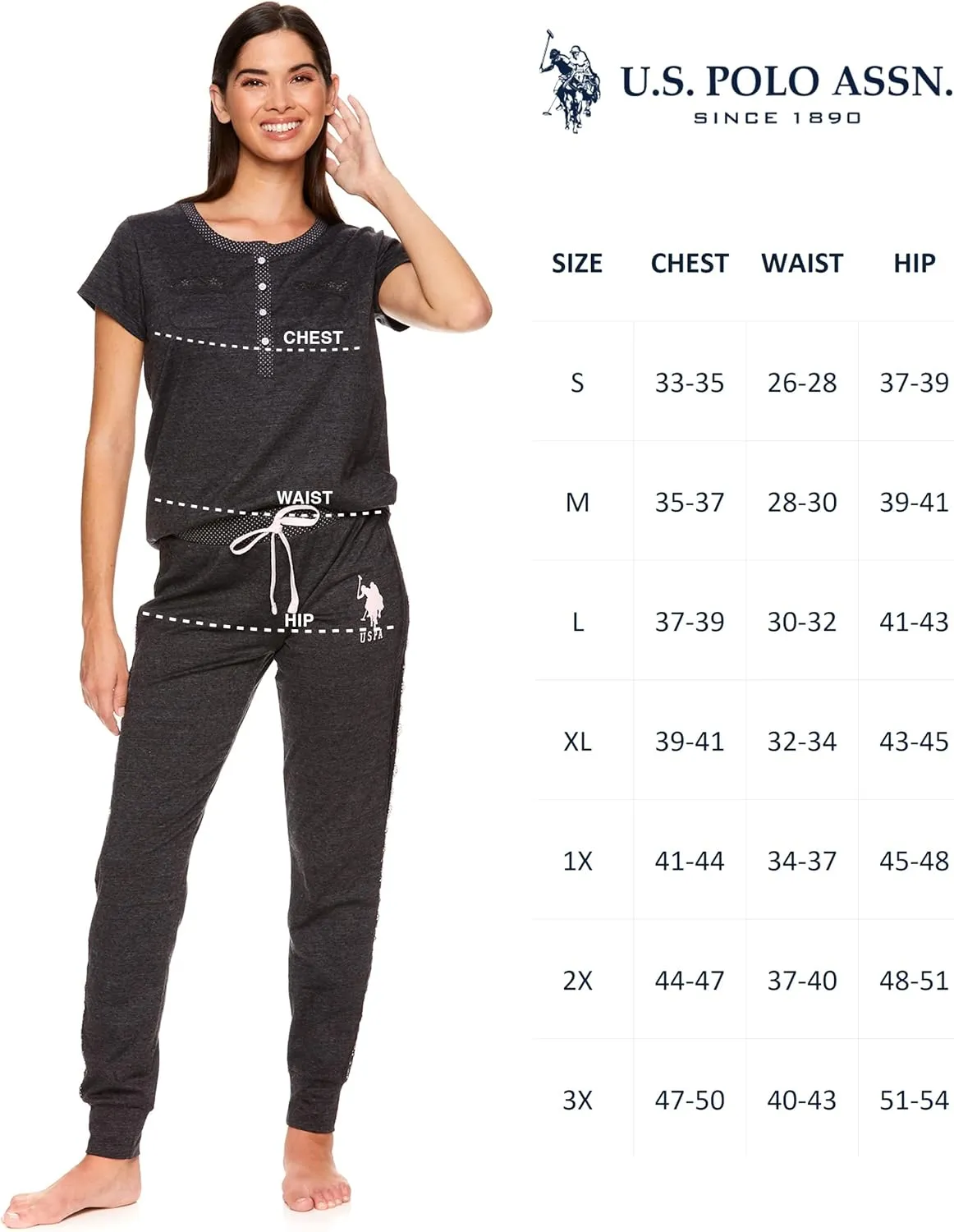 U.S. Polo Assn. Womens Pajama Set - Short Sleeve PJs with Jogger Pajama Pants…