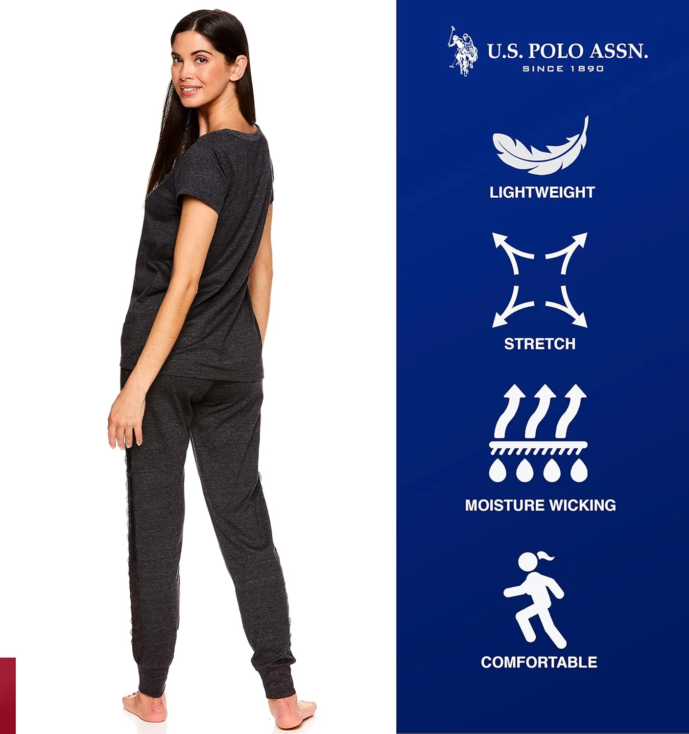 U.S. Polo Assn. Womens Pajama Set - Short Sleeve PJs with Jogger Pajama Pants…