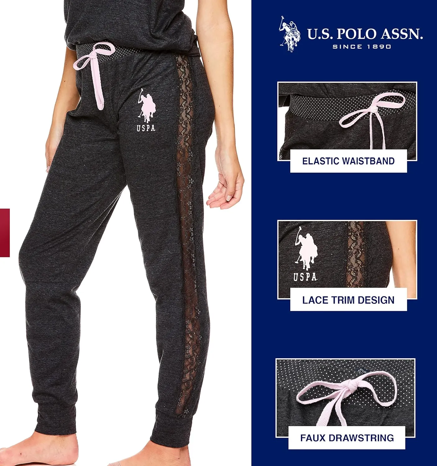 U.S. Polo Assn. Womens Pajama Set - Short Sleeve PJs with Jogger Pajama Pants…