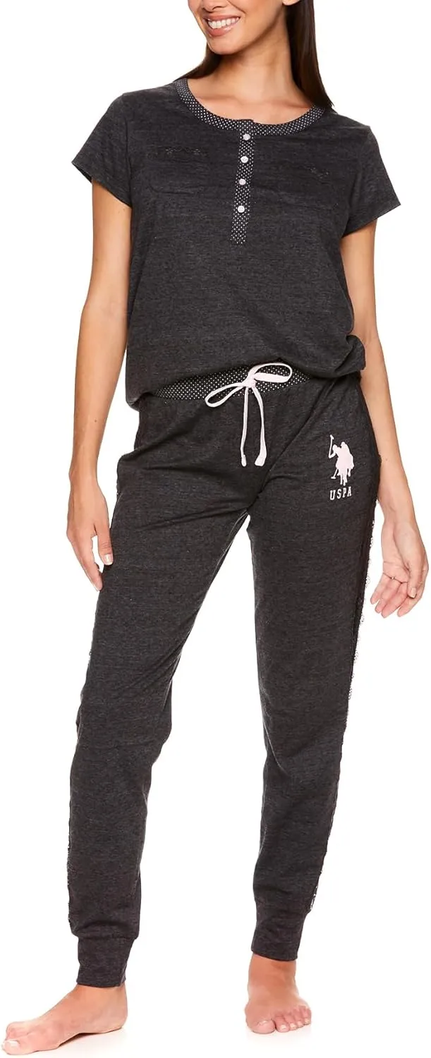 U.S. Polo Assn. Womens Pajama Set - Short Sleeve PJs with Jogger Pajama Pants…