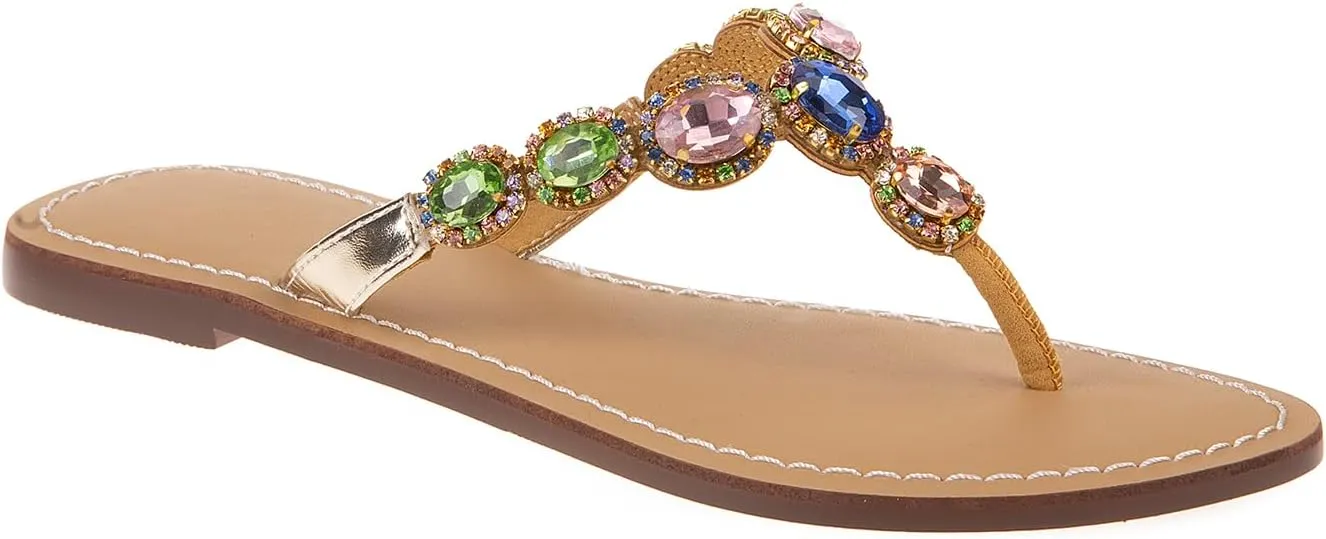 UTIKLIOU Women's Rhinestone Flat Sandals T-Strap Thong Sandals Summer Flat Sandals Flip Flop Sandals for Women