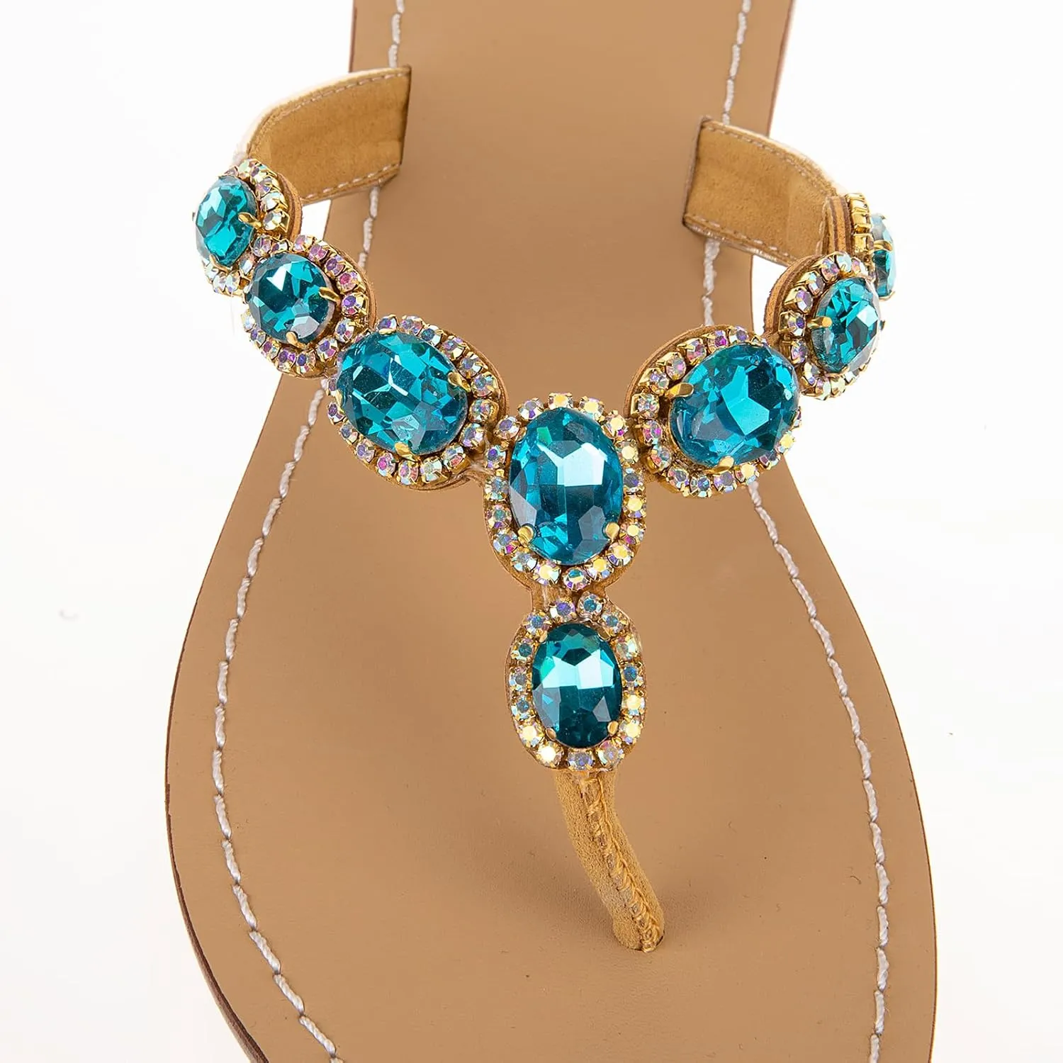 UTIKLIOU Women's Rhinestone Flat Sandals T-Strap Thong Sandals Summer Flat Sandals Flip Flop Sandals for Women