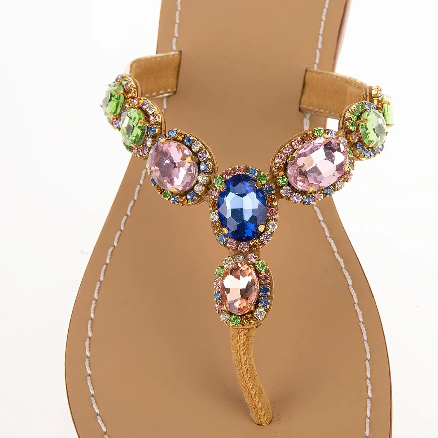 UTIKLIOU Women's Rhinestone Flat Sandals T-Strap Thong Sandals Summer Flat Sandals Flip Flop Sandals for Women