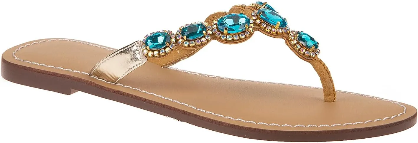 UTIKLIOU Women's Rhinestone Flat Sandals T-Strap Thong Sandals Summer Flat Sandals Flip Flop Sandals for Women
