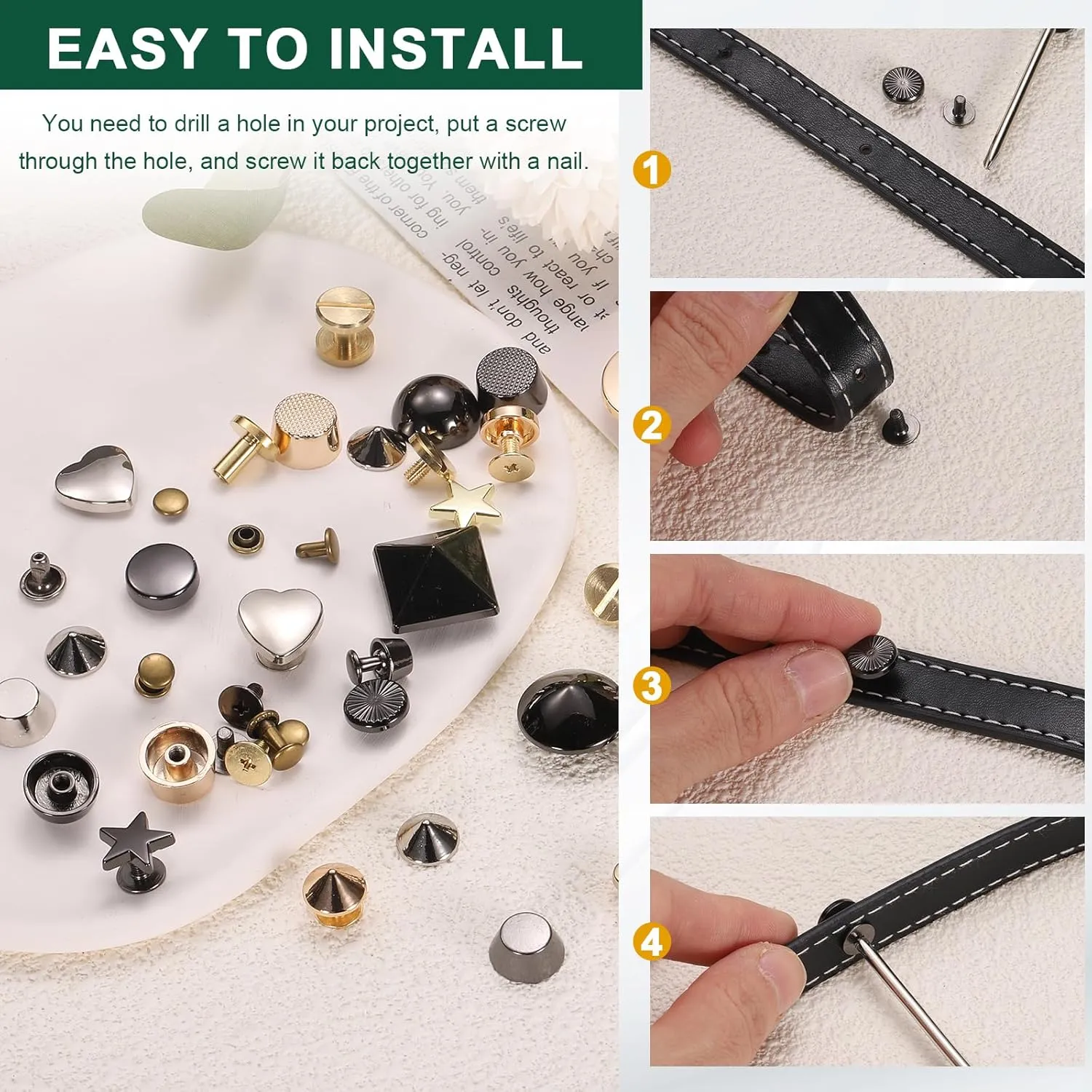 uxcell 60 Pcs Screw Back Rivets 12mm Feet Flat Head Metal Studs Handbag Purse Stud Buckle Button Cap Rivets for DIY Leather Craft Clothes Belt Bags, Black