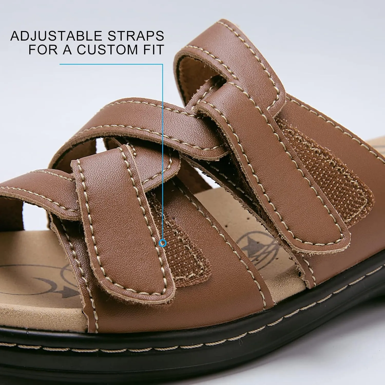 UZB Sandals for Women Orthotic Slides Adjustable Hook and Loop Flat Slide Sandals