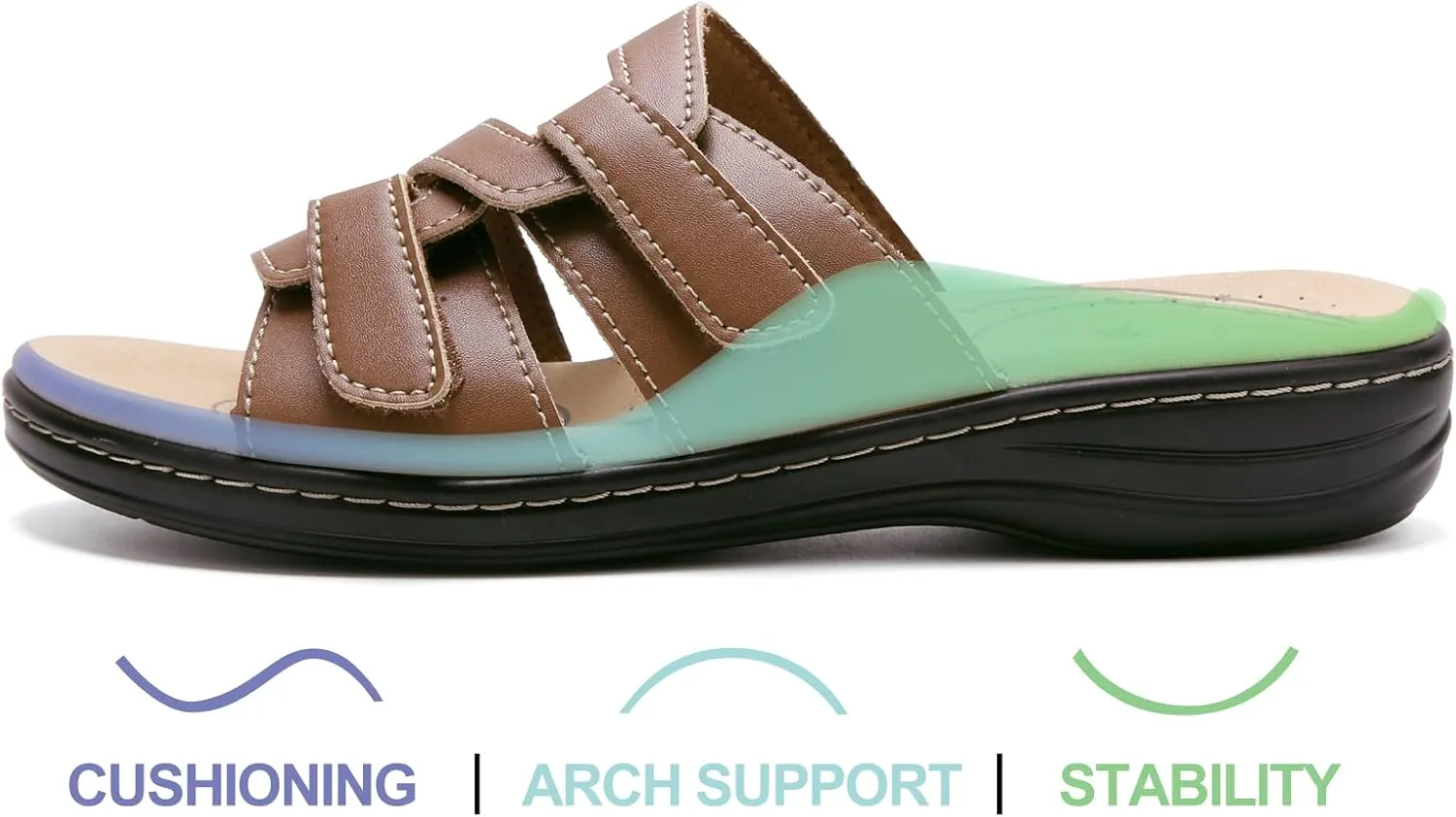 UZB Sandals for Women Orthotic Slides Adjustable Hook and Loop Flat Slide Sandals