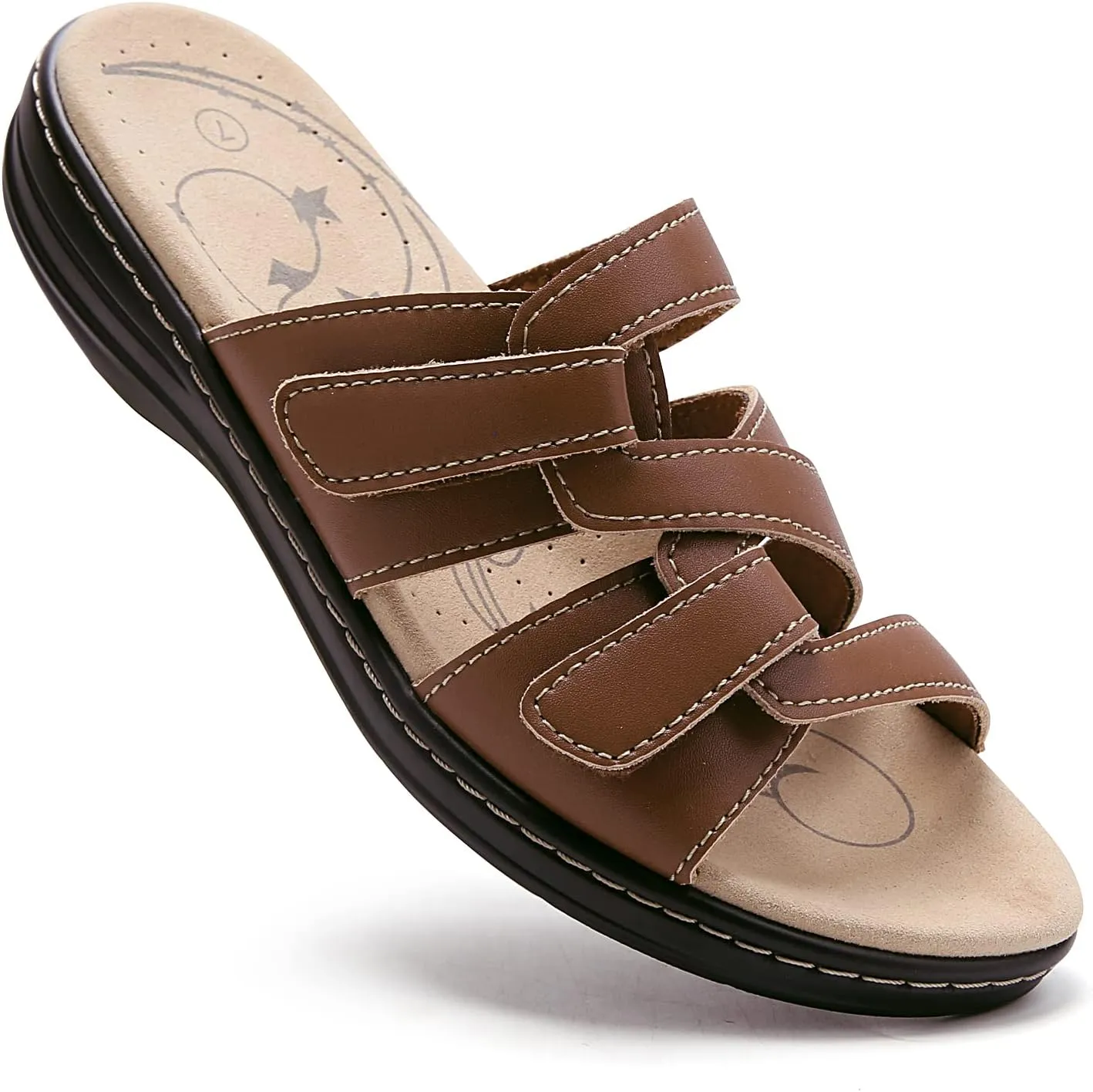 UZB Sandals for Women Orthotic Slides Adjustable Hook and Loop Flat Slide Sandals