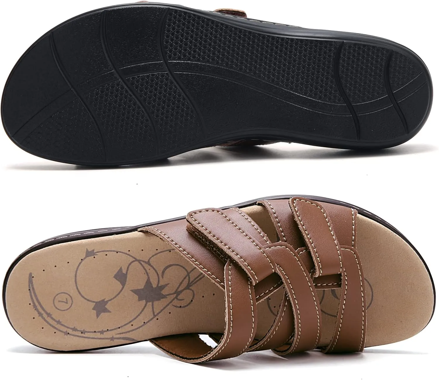 UZB Sandals for Women Orthotic Slides Adjustable Hook and Loop Flat Slide Sandals