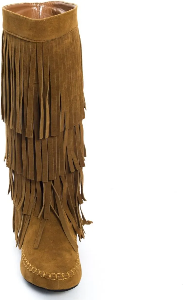 V-Luxury Womens Closed Toe Mid Calf Knee High Mocassin Flat Boot