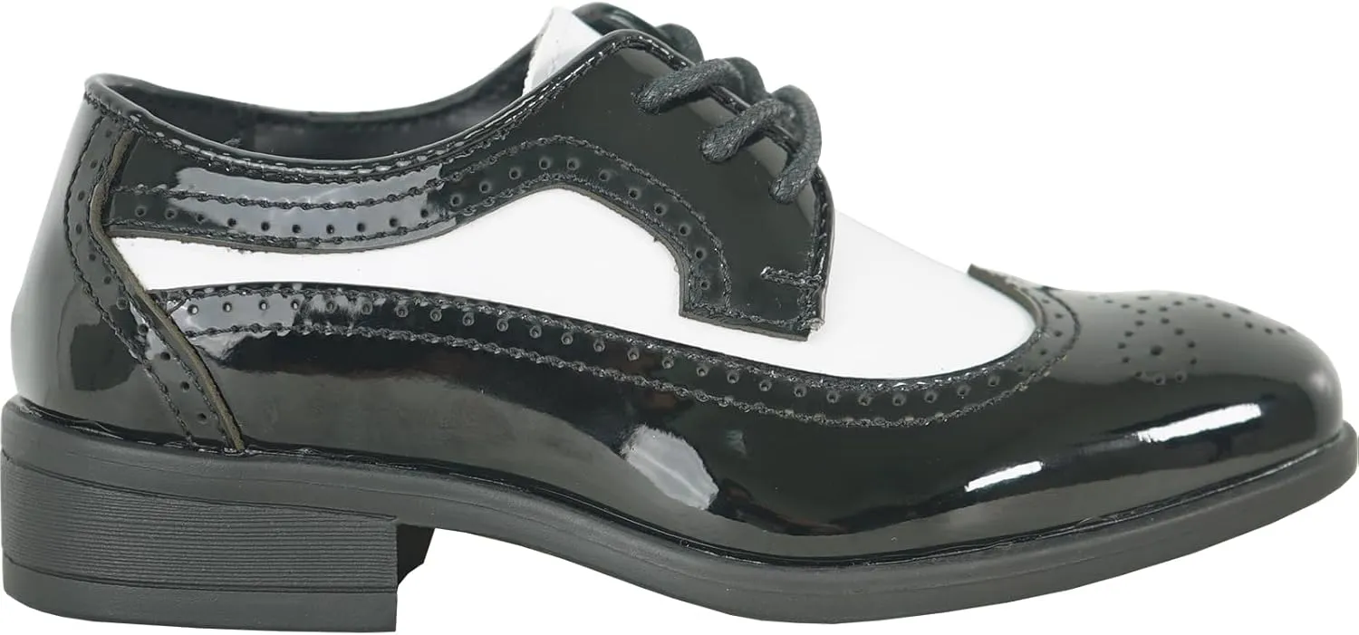 VANGELO Boy Kid Dress Shoe Oxford Lace Up Loafer Slip On Tuxedo Shoes for Prom, Uniform, Wedding Formal Events Size from Toddler to Big Kid