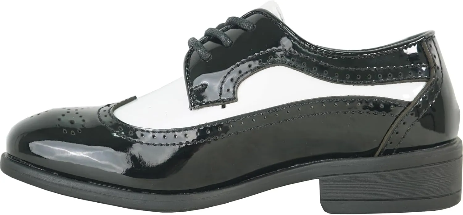 VANGELO Boy Kid Dress Shoe Oxford Lace Up Loafer Slip On Tuxedo Shoes for Prom, Uniform, Wedding Formal Events Size from Toddler to Big Kid