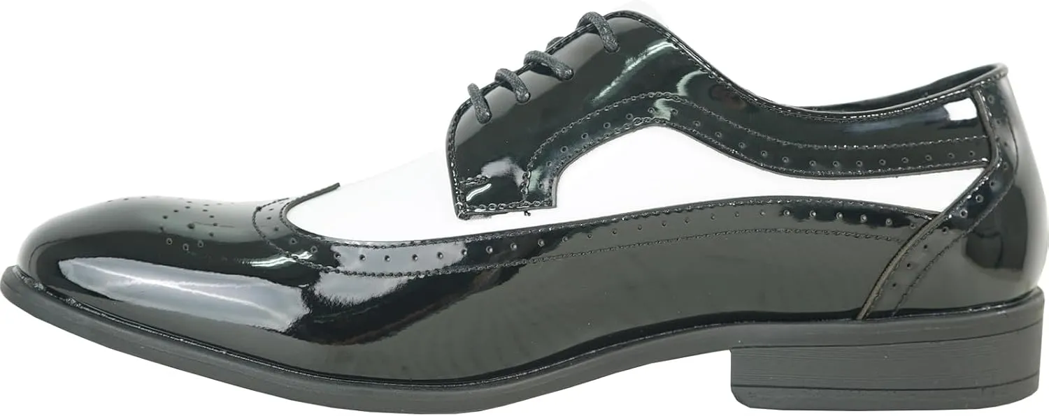 VANGELO Men Dress Shoe TAB and Tux Oxford Formal Tuxedo for Prom Wedding Uniform Medium and Wide Width Black Grey Ivory White Patent